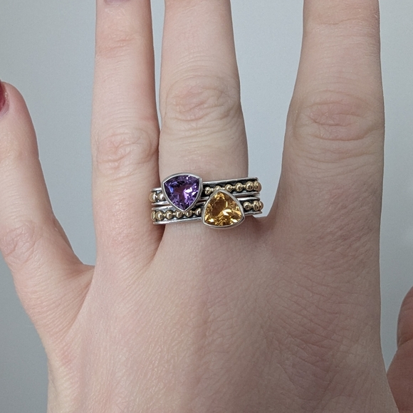 LAGOS Sterling silver 18k gold orange Citrine squared beaded caviar ring - Picture 2 of 4